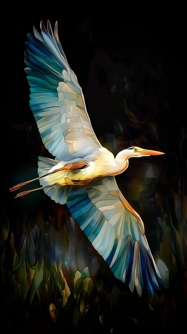Great Blue Heron in Flight Stained Glass Art