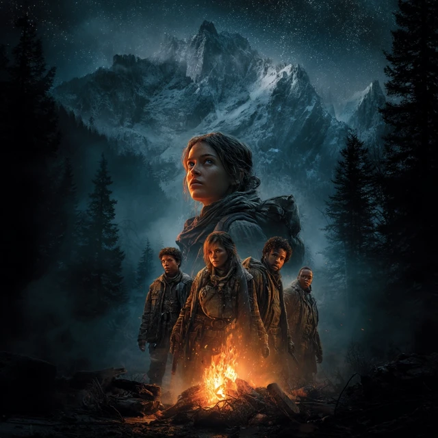 Cinematic Movie Poster Scene Survival in the Wilderness