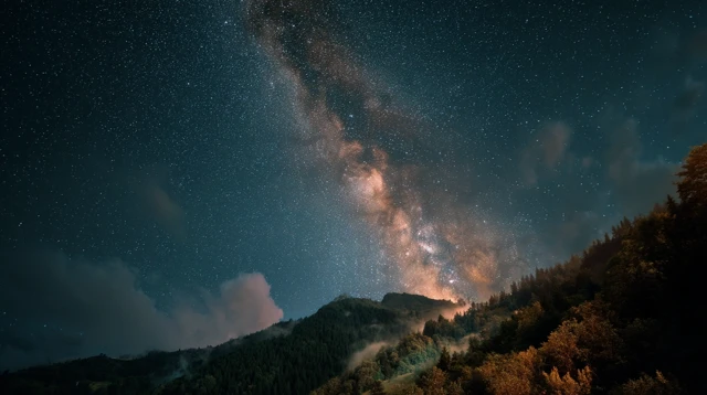 Milky Way Over Forest Night View