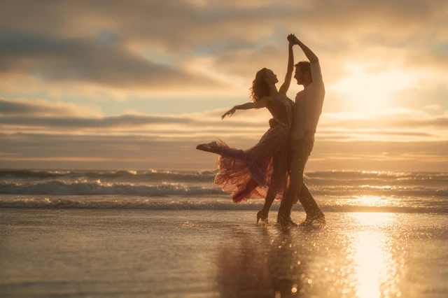 Couple Dances on Beach at Sunset Romantic Photography