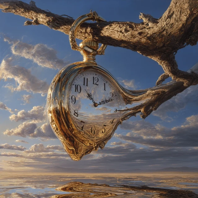 Melted Pocket Watch Surreal Oil Painting