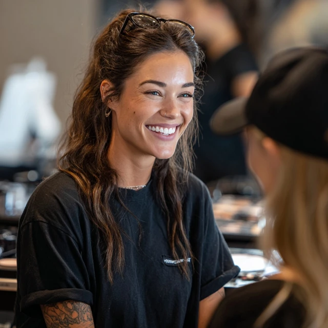 Makeup Artist Smiling at Work with Client