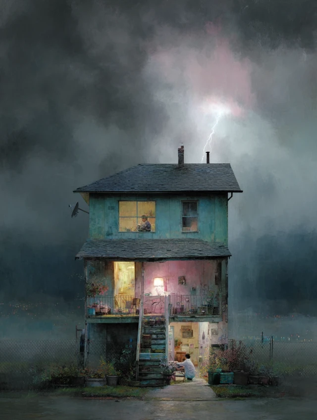 Cozy Home During a Storm Illustration