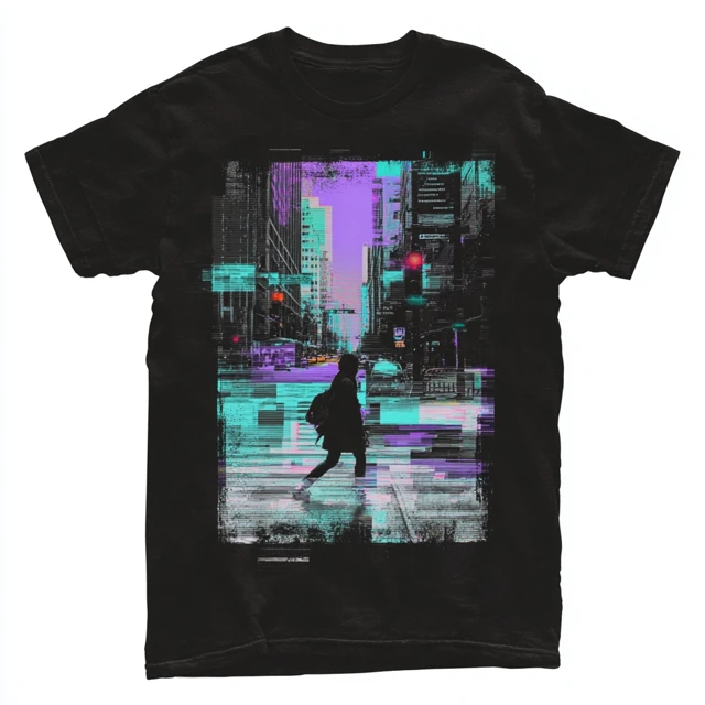 Cyberpunk Glitch Walking Across Street TShirt