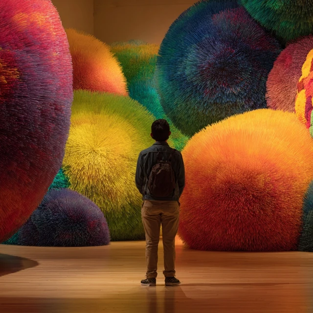 Modern Art Gallery Artist and Koosh Ball Installation