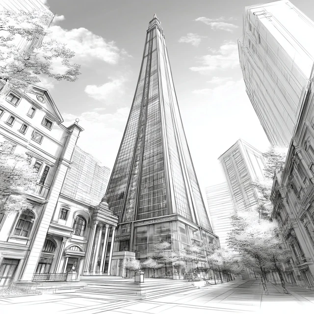 Guangzhou Tower Made of Books Line Drawing