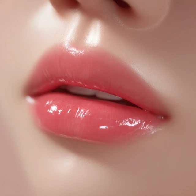Korean Lip Makeup Glossy Coral Pink Illustration