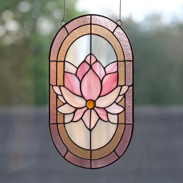 Stained Glass Lily Suncatcher Panel Minimalist Floral Design