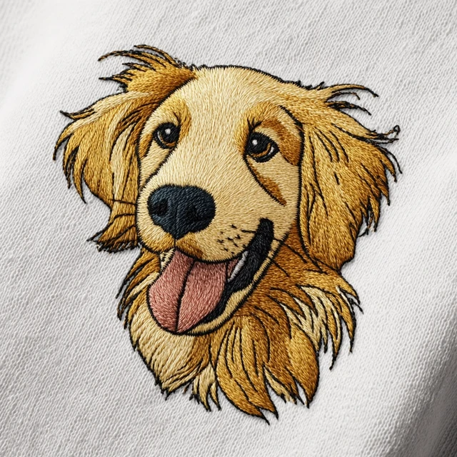 Cute Cartoon Golden Retriever Embroidery Design