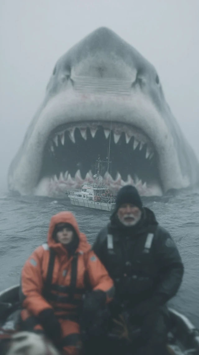 Giant Shark Attack Fishing Boat Scene