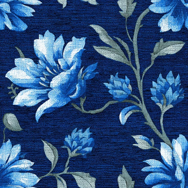 Blue Floral Denim Seamless Pattern Background