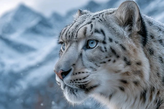 Snow Leopard in the Mountains Majestic Portrait