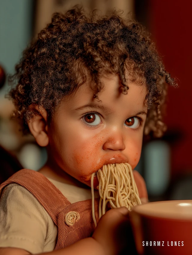 Chubby Baby Boy Spaghetti Food Critic Portrait