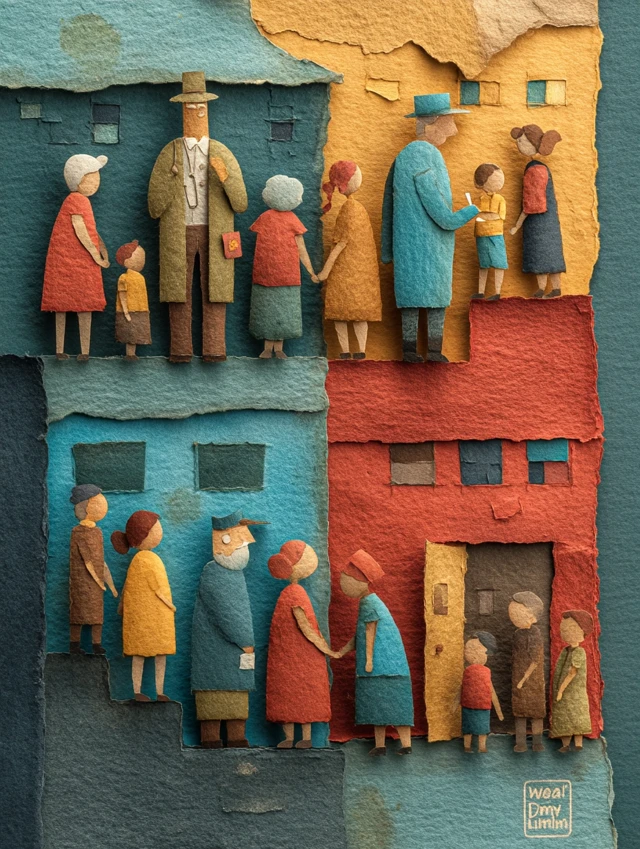 Paper Collage Community Vaccination Scene