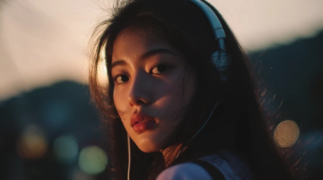 Korean Woman Sleeping with Headphones
