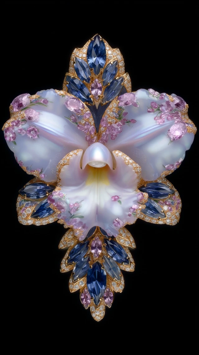 Jeweled Orchid Flower Stunning Precious Stone Art