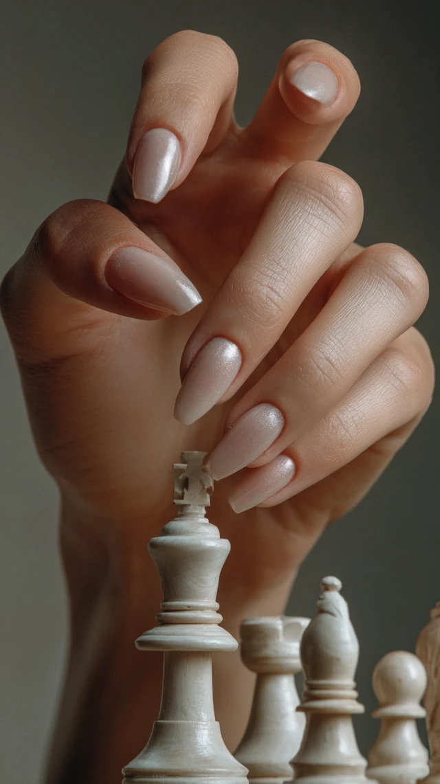 Elegant Hand Playing Chess Pearled Nail Polish