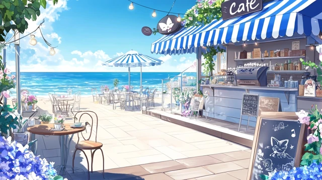 Anime Beach Cafe Beautiful Seaside Scene