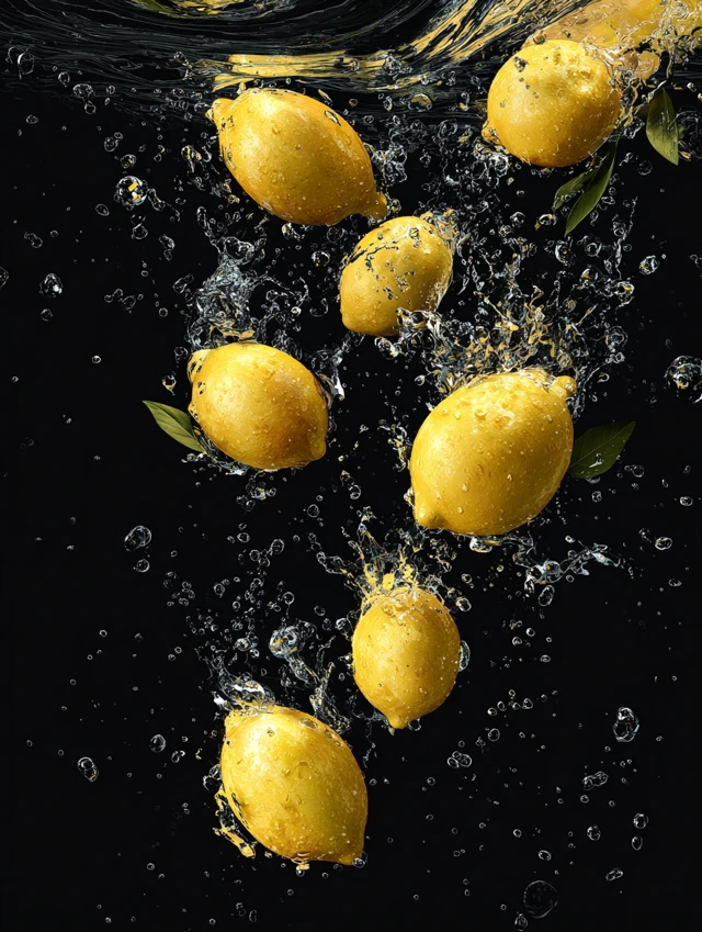 Lemon Poster Lemons Falling Water Splash Illustration