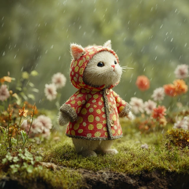 Cute Cat in Raincoat Playful 3D Art