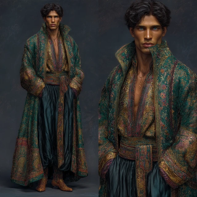 Elegant Man in Ornate Attire Hyperrealistic