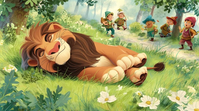 Disney Cartoon Lion Sleeping in Forest Clearing