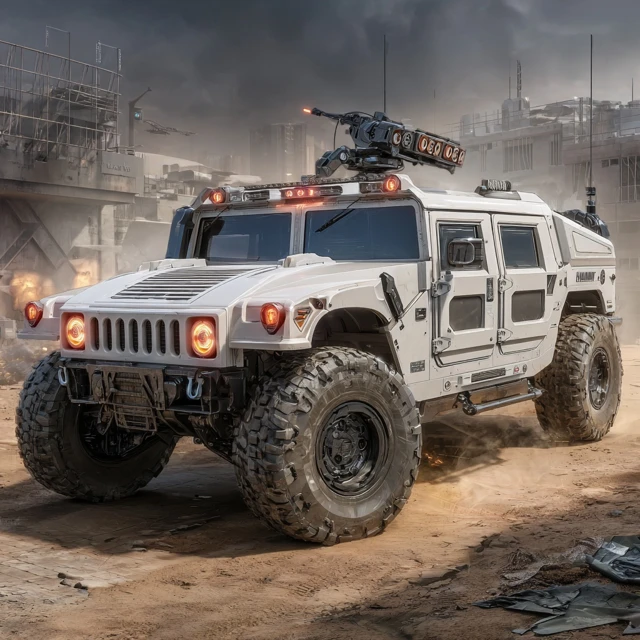 Armored Vehicle in a Desert Battlefield Near Future