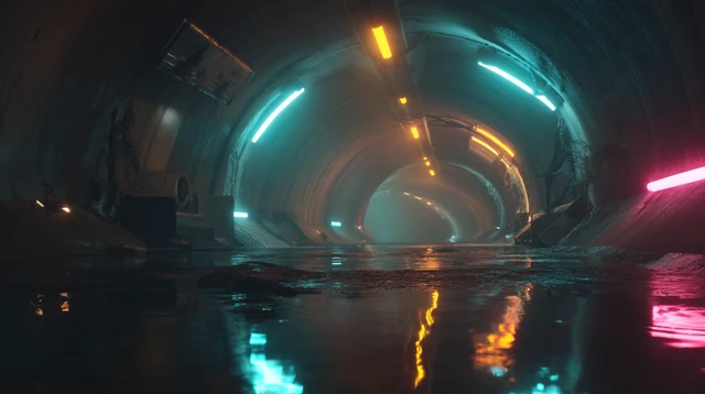 Futuristic Tunnel with Neon Lights