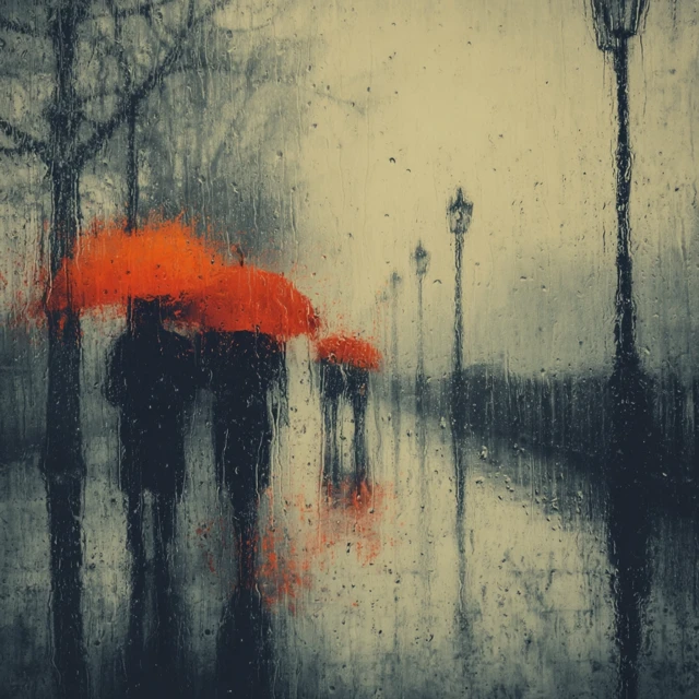 Rainy Day Pop Art with Orange Umbrellas