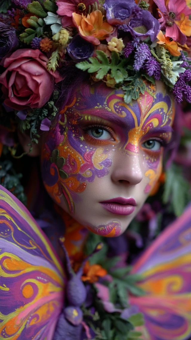 Floral Face Paint Butterfly Wings Ethereal Beauty