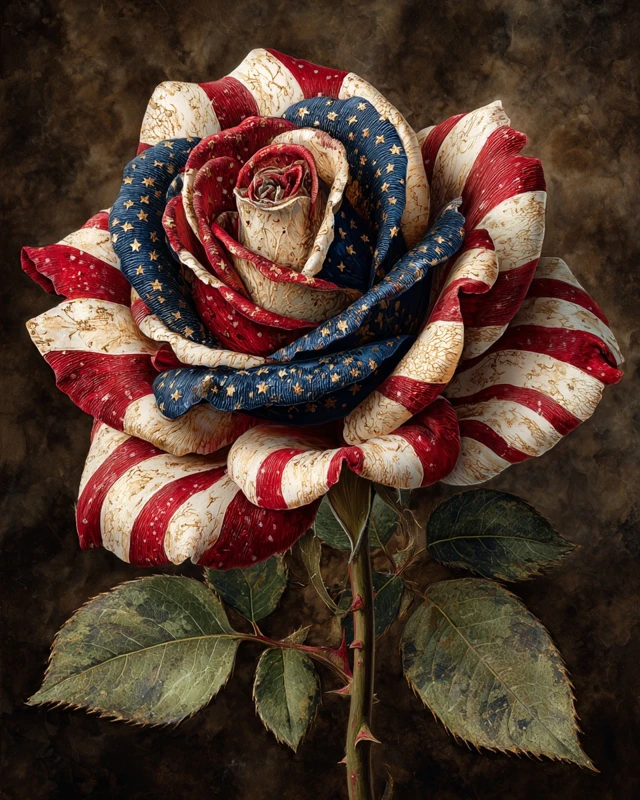 Patriotic Rose Painting Red White Blue American