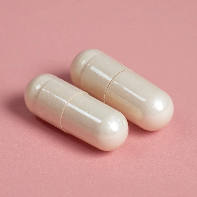 Two White Capsules on Pink Background