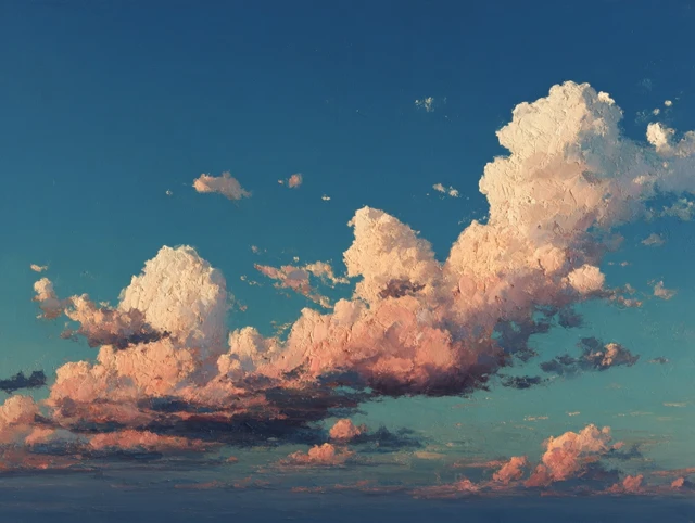 Blue Hour Sky Oil Painting Textured Clouds