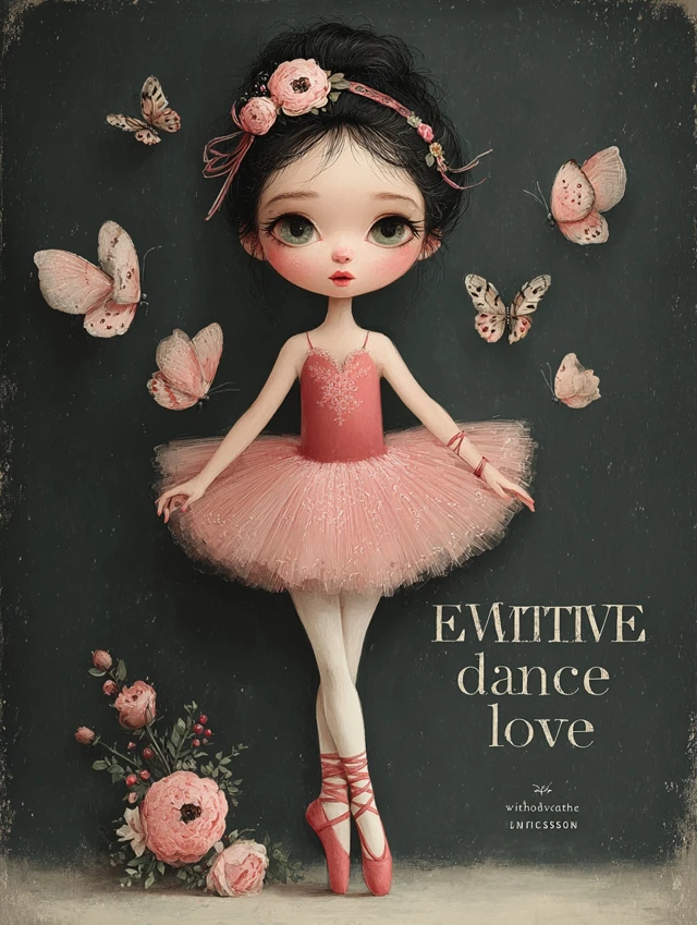 Cute Ballerina with Butterflies Pastel Illustration