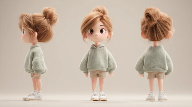 3D Cartoon Girl Rear View