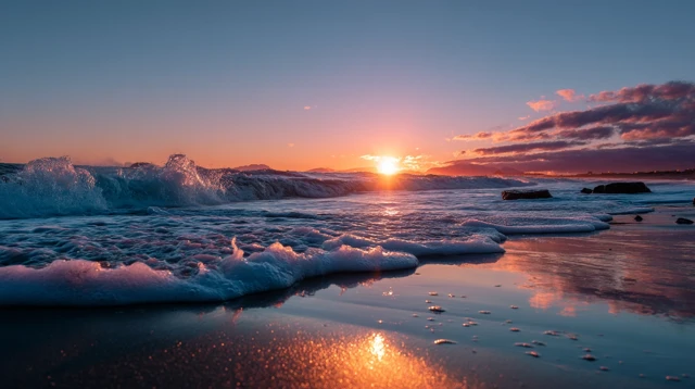Ocean Sunset Gentle Waves Photography