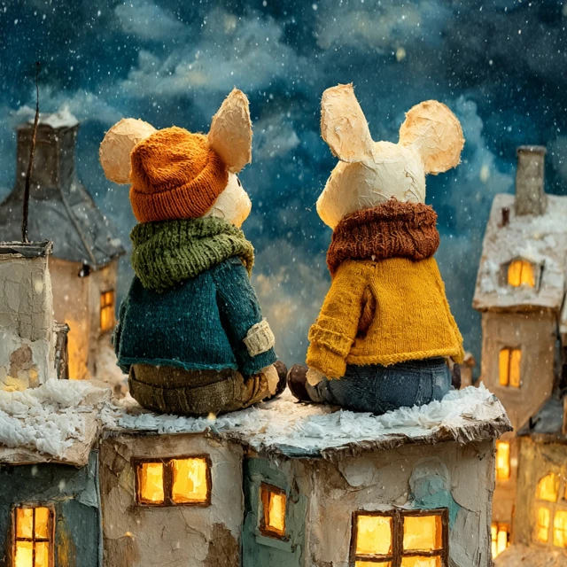 Cozy Mice Watching Sunset Storybook Illustration