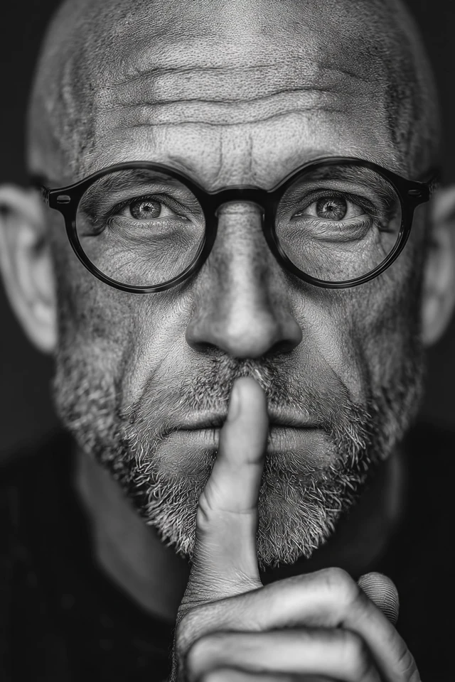 Bald Man Portrait Black and White Shhh
