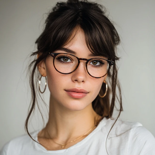 Attractive Brunette Woman Wearing Glasses Natural Look