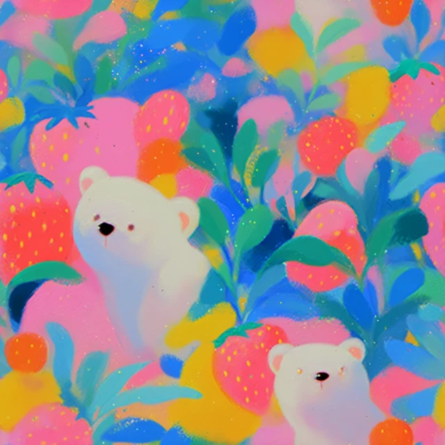 Cute Illustration of Strawberries and Teddy Bears