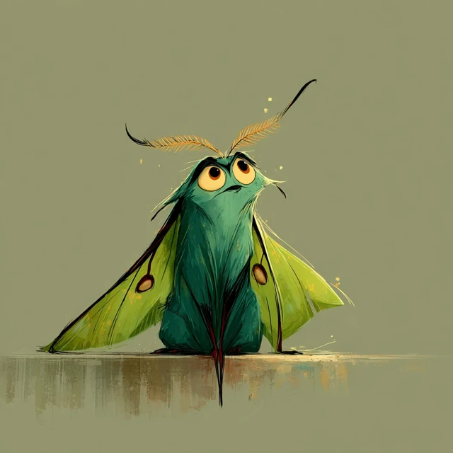 Gossipy Luna Moth Cartoon Character