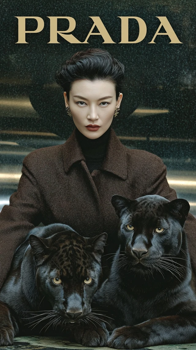 Prada Fashion Shoot Woman with Panthers Luxury Aesthetic