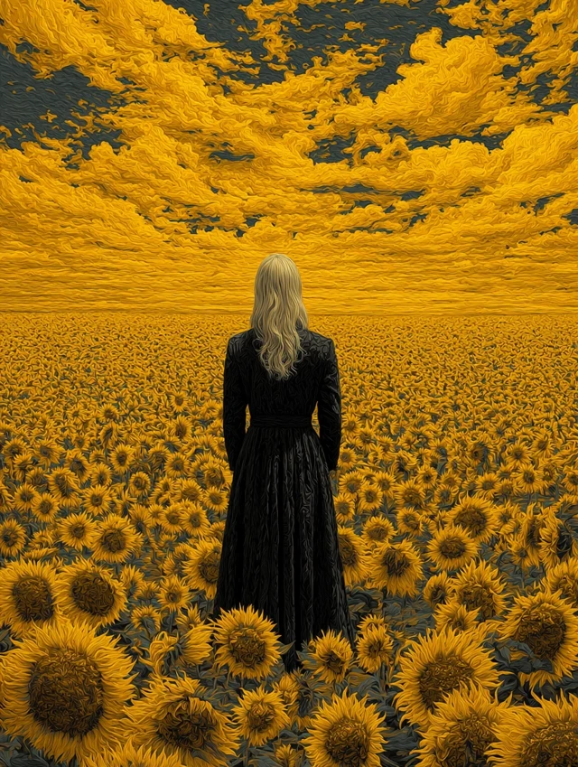 Woman in Sunflower Field Painting