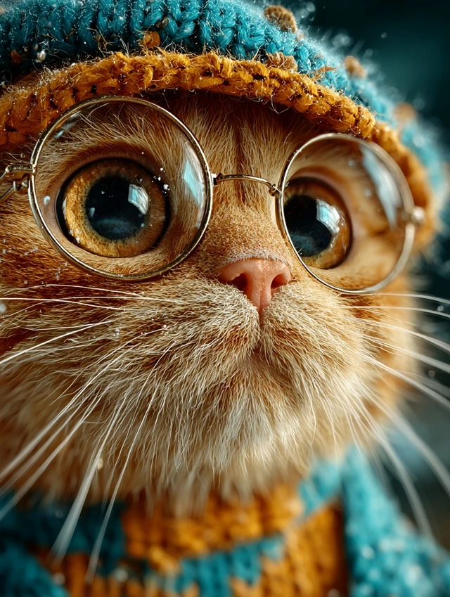 Adorable Orange Cat Wearing Glasses and Beret