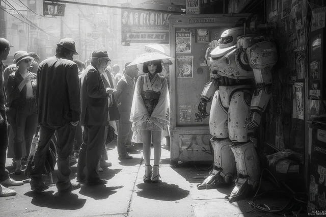 Tokyo Street Scene Girl Robot 1985