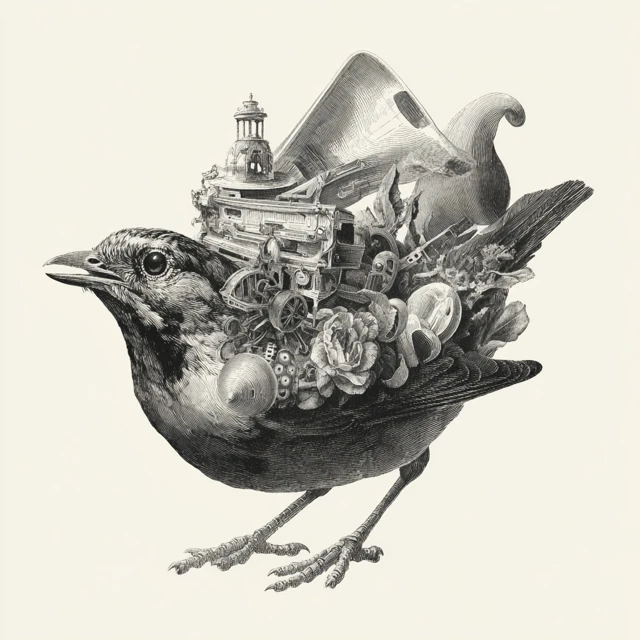 Surreal Engraved Illustration Head and Castle