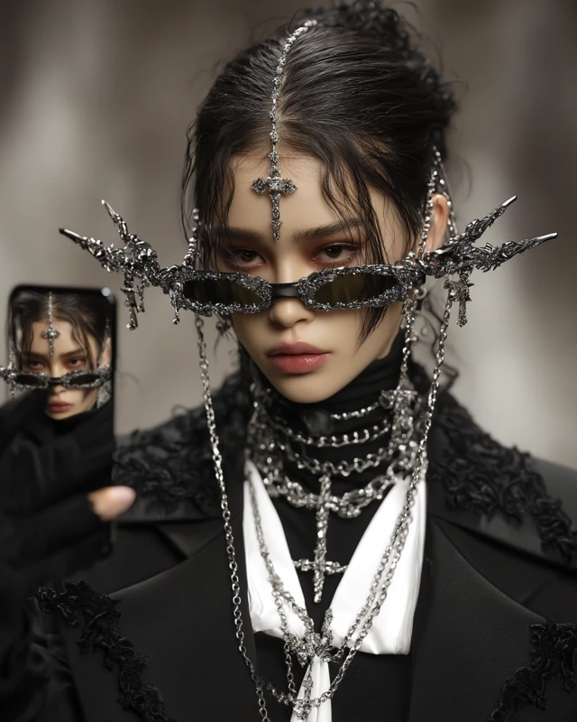 Gothic Glamour Selfie Hyperrealistic Fashion Portrait