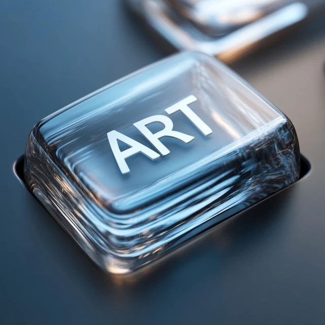 Glossy Glass Key with ART Text 3D Render Minimal Design