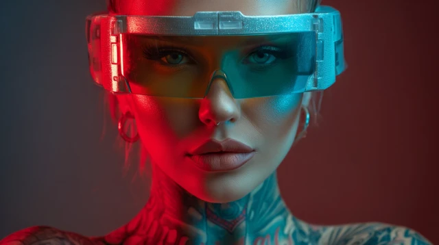 Cyberpunk Woman With Neon Visor Portrait 8K