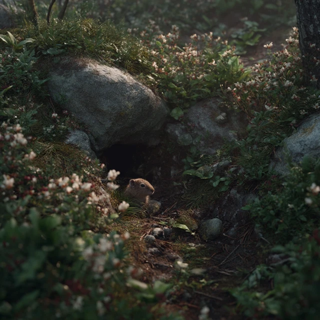Marmot in its Burrow 4K Photorealistic Render